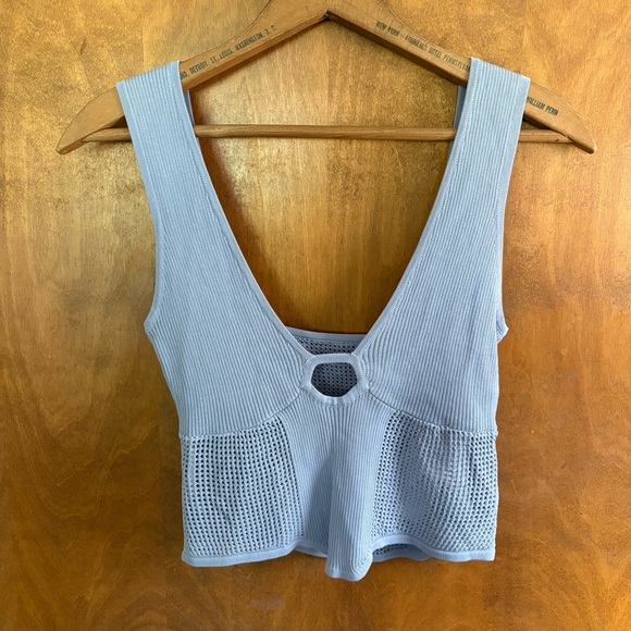 Sovere Blue Intrepid Open Knit Crop Top Revolve Keyhole Crochet NWT Large Sheer - Picture 2 of 16